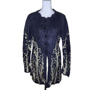 Tania Cardigan Sweater Womens Size L Black Gold Cashmere Blend Tunic Length Bead